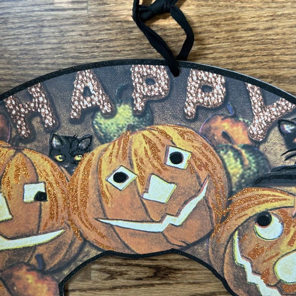 Halloween Pumpkin Wreath with Black Cats